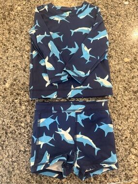 Hanna Andersson swim set- Kids Shark Print Rash Guard Set - Navy Blue